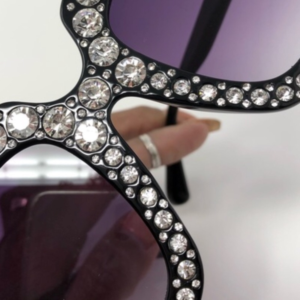 Oversized Rhinestone Black Sunnies!! - Picture 5 of 7